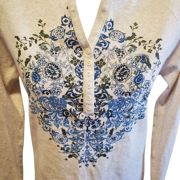 NWOT Charter Club Cream Y2k Fairy Goth Cottage Core Floral Large Thermal Top - Picture 3 of 8